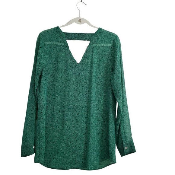 CAbi Blouse Medium Green Paisley‎ Print Bountiful Sheer Cut-Out Back Top - Picture 6 of 9